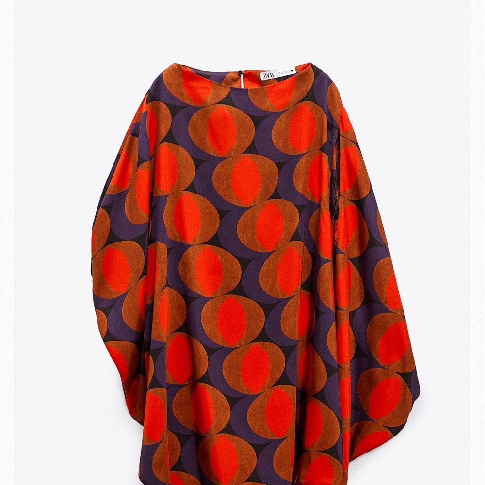 Zara Voluminous Printed Flounce Mini Dress Satin Women's Size medium